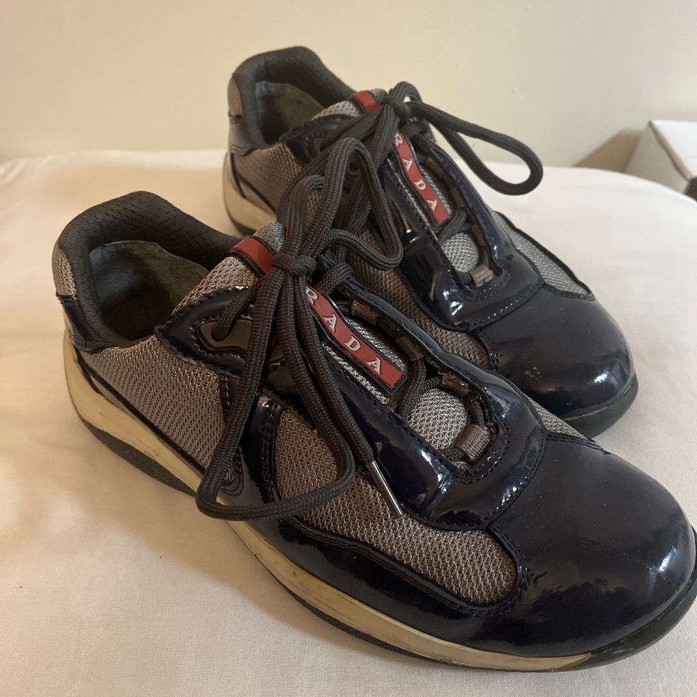 Prada sport mens America’s Cup blue and gray low top sneaker